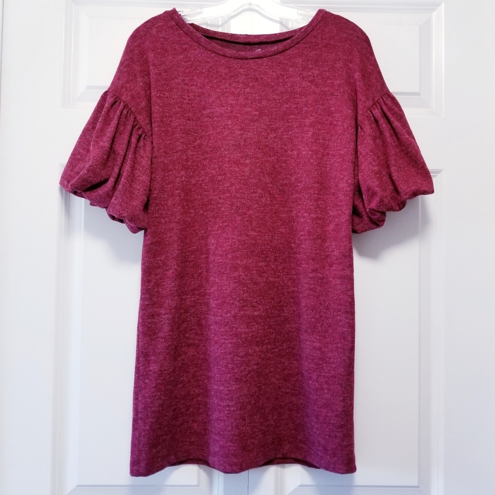 Alya Soft Sweater Dress with Puffed Short Sleeves